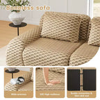 Canapé d'angle modulaire 146 en flanelle 4 places avec pouf et boucle, aucun assemblage requis, couleur Camel clair