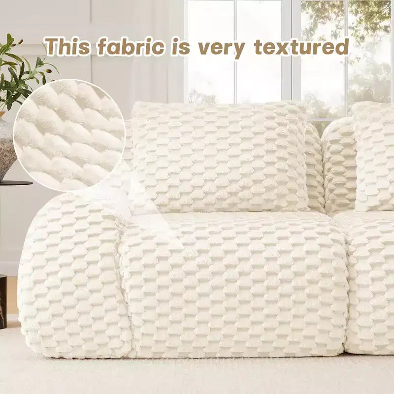 146 Canapé modulaire sectionnel en flanelle 4 places Assise profonde Boucle Pas d'assemblage Crème