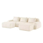 146 Canapé modulaire sectionnel en flanelle 4 places Assise profonde Boucle Pas d'assemblage Crème