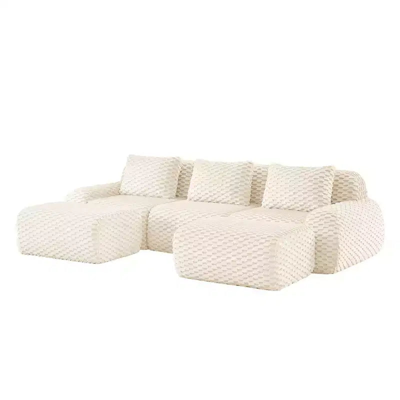 146 Canapé modulaire sectionnel en flanelle 4 places Assise profonde Boucle Pas d'assemblage Crème