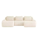 146 Canapé modulaire sectionnel en flanelle 4 places Assise profonde Boucle Pas d'assemblage Crème