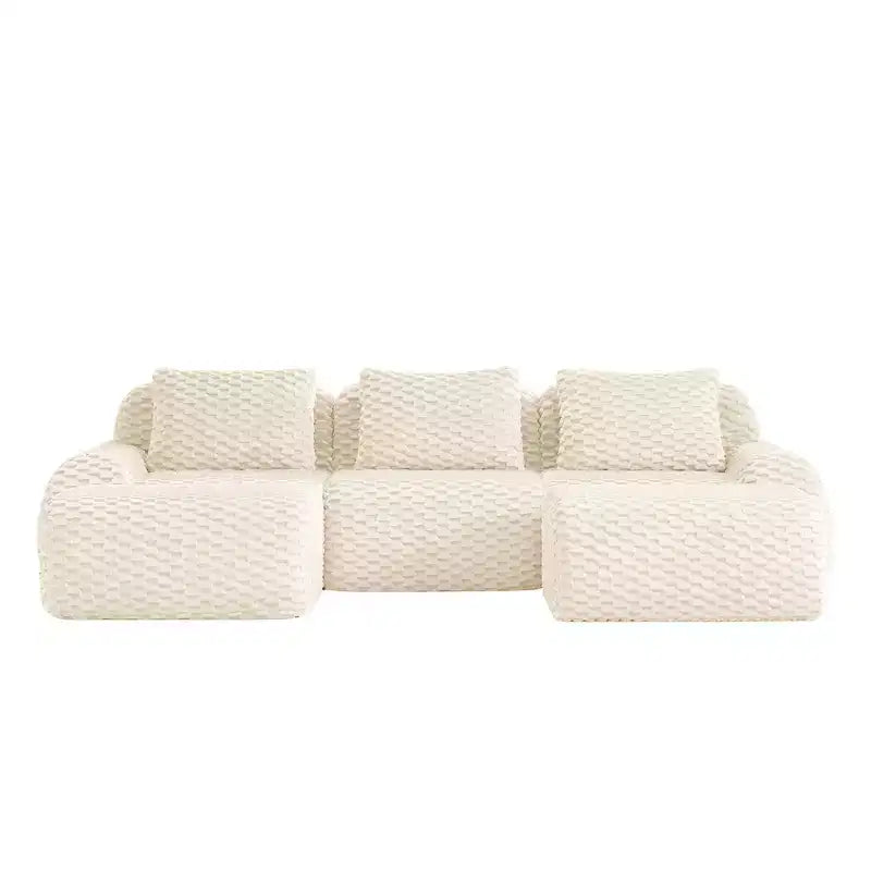 146 Canapé modulaire sectionnel en flanelle 4 places Assise profonde Boucle Pas d'assemblage Crème