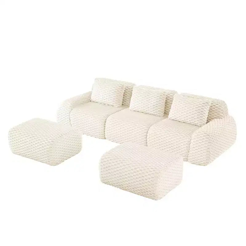 146 Canapé modulaire sectionnel en flanelle 4 places Assise profonde Boucle Pas d'assemblage Crème