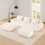 146 Canapé modulaire sectionnel en flanelle 4 places Assise profonde Boucle Pas d'assemblage Crème