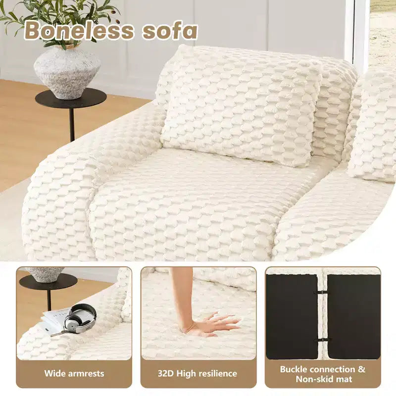 146 Canapé modulaire sectionnel en flanelle 4 places Assise profonde Boucle Pas d'assemblage Crème