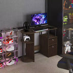 HOMLUX Bureau Informatique Simple avec Étagère Latérale et 2 Bacs de Rangement