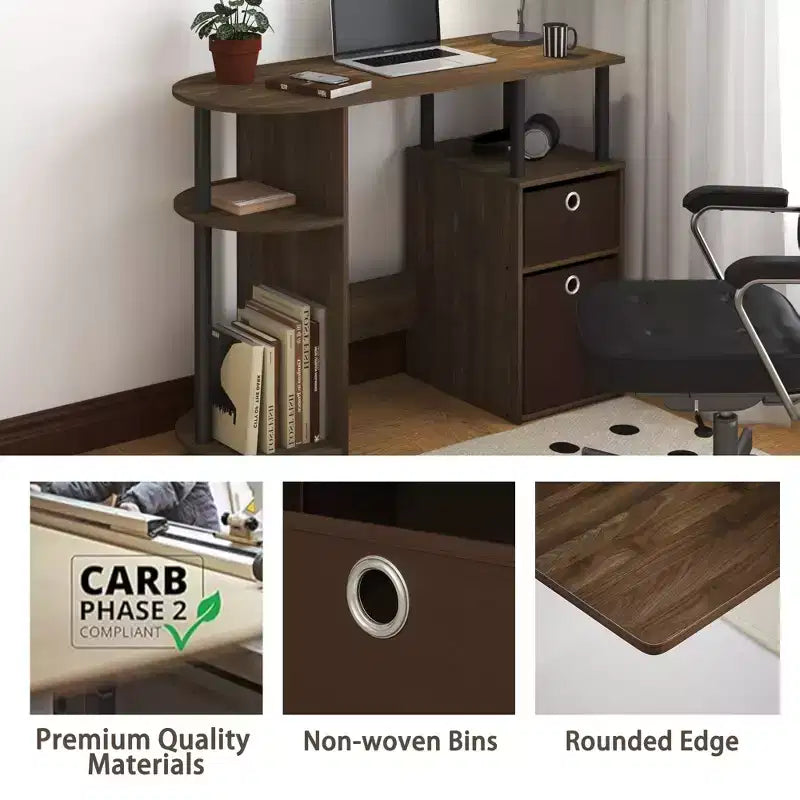 HOMLUX Bureau Informatique Simple avec Étagère Latérale et 2 Bacs de Rangement