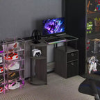 HOMLUX Bureau Informatique Simple avec Étagère Latérale et 2 Bacs de Rangement