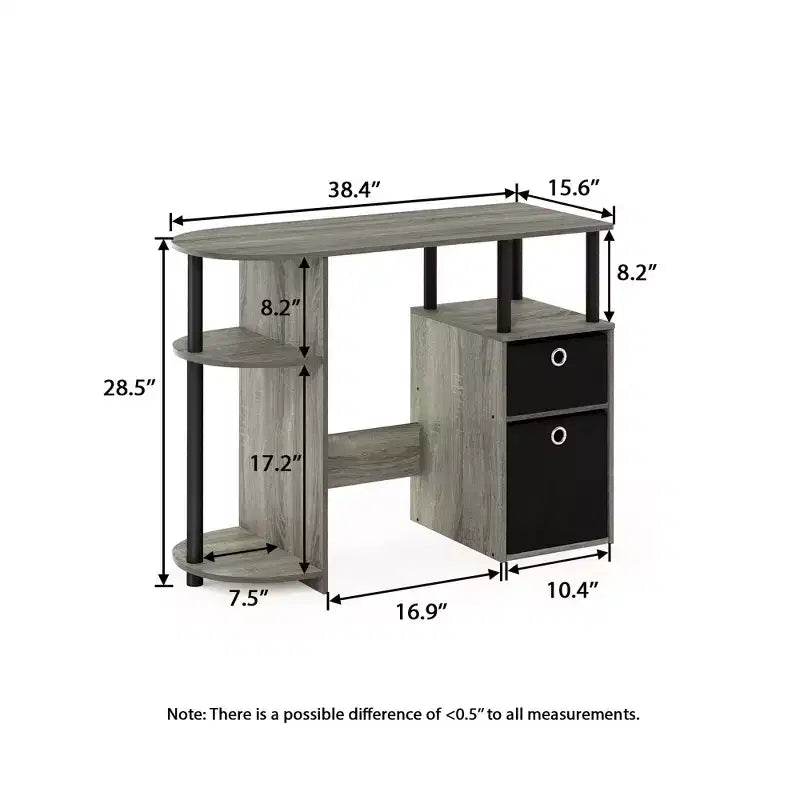HOMLUX Bureau Informatique Simple avec Étagère Latérale et 2 Bacs de Rangement