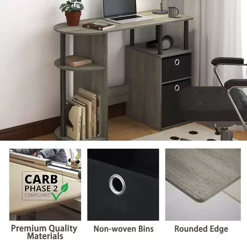 HOMLUX Bureau Informatique Simple avec Étagère Latérale et 2 Bacs de Rangement