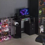 HOMLUX Bureau Informatique Simple avec Étagère Latérale et 2 Bacs de Rangement