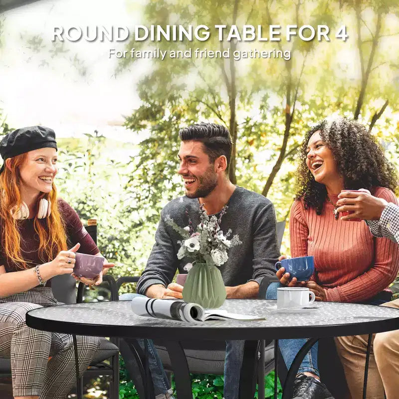 Table de patio ronde de 38 po avec trou pour parasol, table à manger d'extérieur en verre trempé