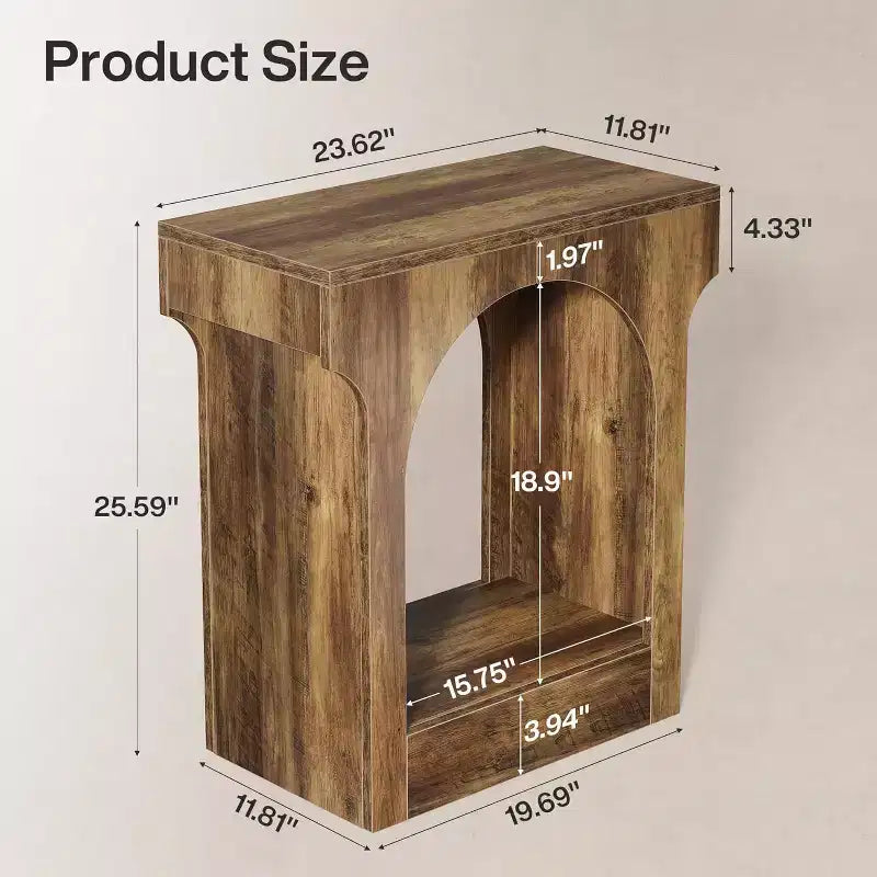 Table d'appoint Lantine Wood End avec espace de rangement pour salon, table de chevet étroite pour chambre, marron