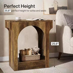 Table d'appoint Lantine Wood End avec espace de rangement pour salon, table de chevet étroite pour chambre, marron