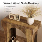 Table d'appoint Lantine Wood End avec espace de rangement pour salon, table de chevet étroite pour chambre, marron