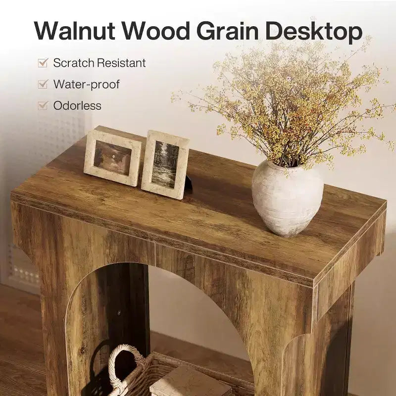 Table d'appoint Lantine Wood End avec espace de rangement pour salon, table de chevet étroite pour chambre, marron