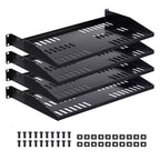 VEVOR 1U Server Rack Shelf, 4 PCS, 50 lbs Max Load-Bearing Vented Cantilever, Wall Mount or Rack Mount Shelf with Tray, 10 in Depth, Black