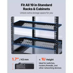 Étagère de rack de serveur 1U VEVOR, 4 PCS, capacité de charge max. 22,7 kg, console ventilée, montage mural ou en rack avec plateau, profondeur 25,4 cm, noir