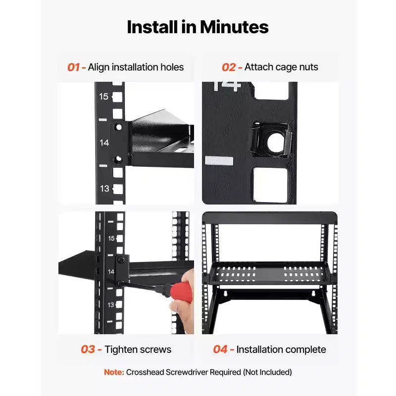 Étagère de rack de serveur 1U VEVOR, 4 PCS, capacité de charge max. 22,7 kg, console ventilée, montage mural ou en rack avec plateau, profondeur 25,4 cm, noir