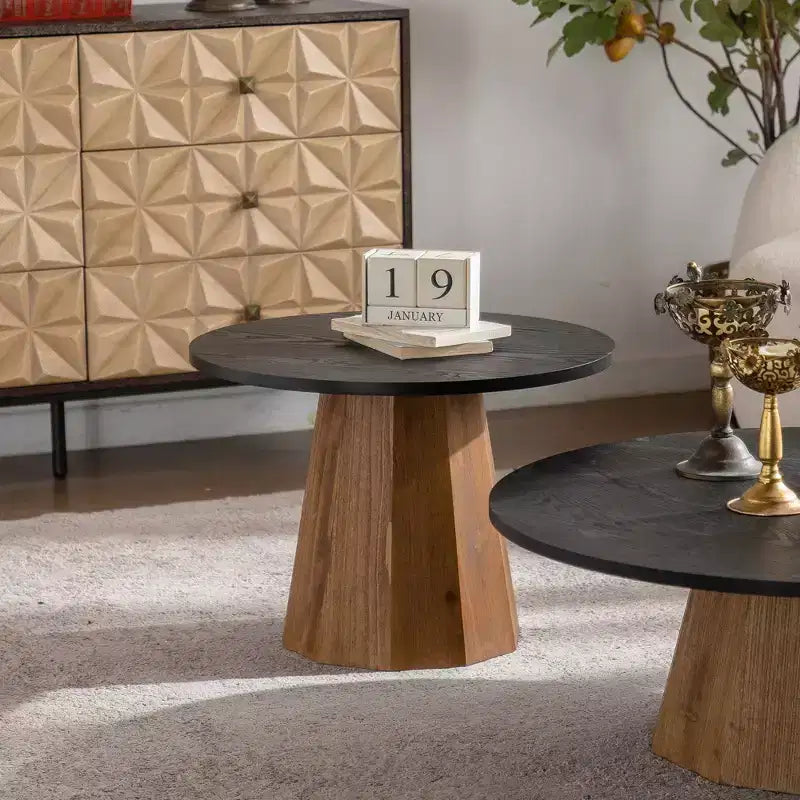 Table basse ronde moderne GDFStudio Parkey 23,62 po avec motif d'écorce d'arbre