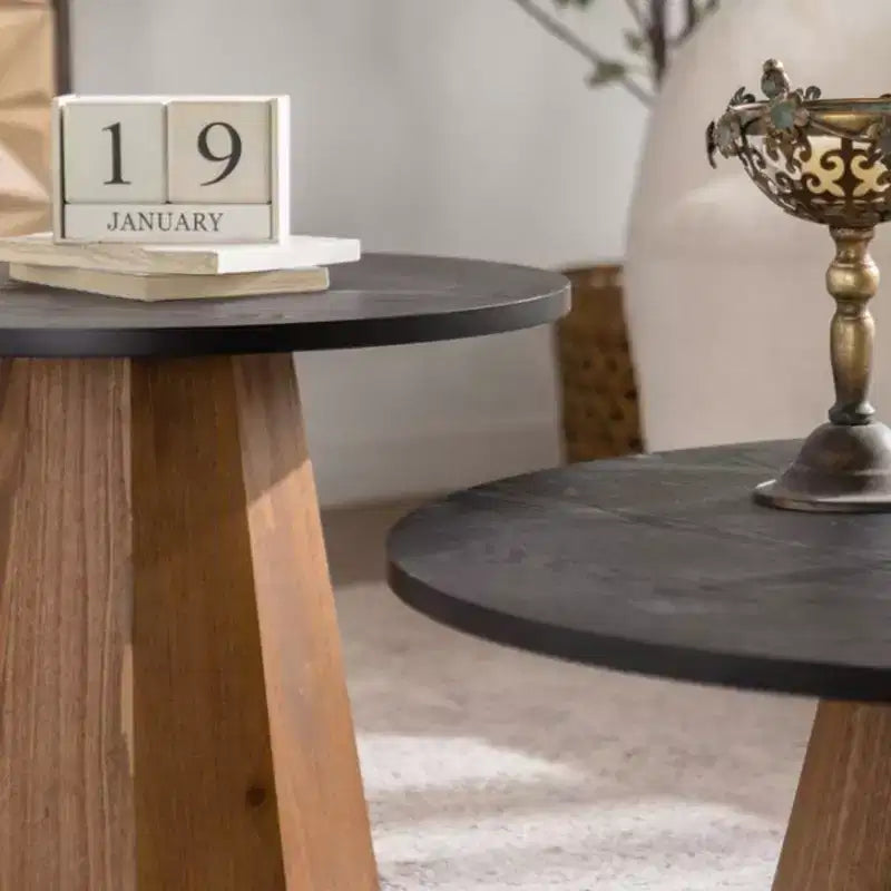 Table basse ronde moderne GDFStudio Parkey 23,62 po avec motif d'écorce d'arbre