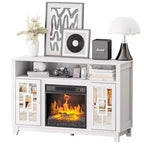 Meuble TV avec cheminée électrique Karl pour téléviseur de 60 pouces, centre de divertissement moderne avec meuble de rangement avec porte vitrée