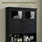 Meuble de rangement pour toilettes avec deux portes, porte-rouleau de papier toilette, étagère autoportante noire peu encombrante avec anti