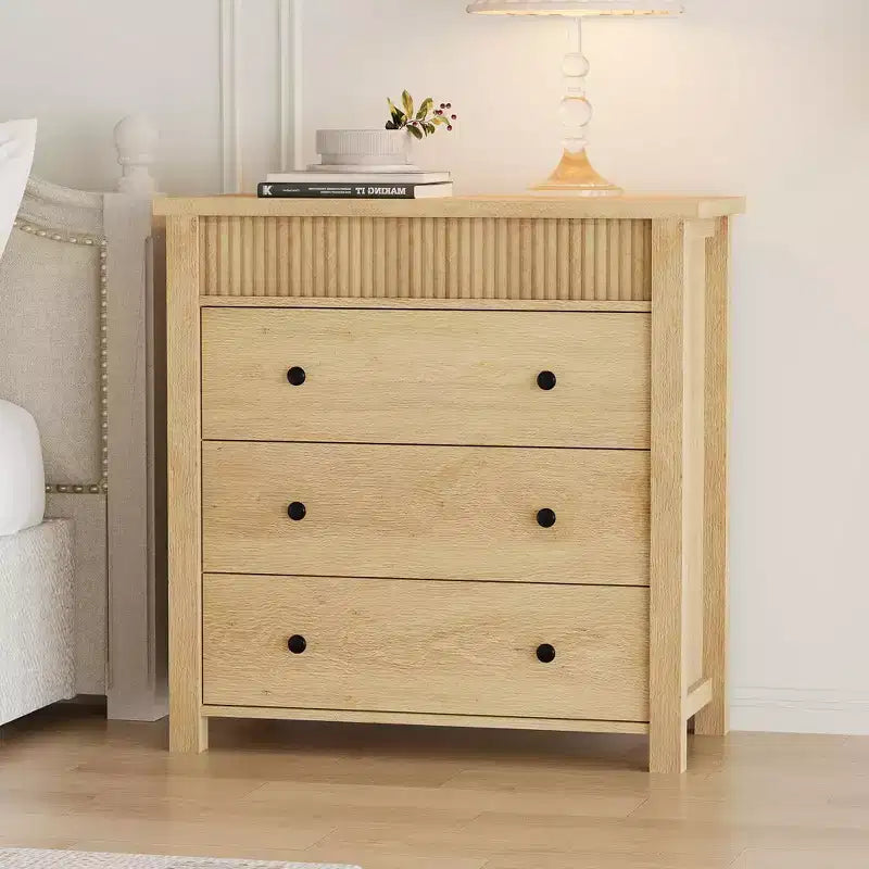 Commode de chambre à coucher, table de chevet, commode en bois, table d'appoint cannelée, organiseur de rangement