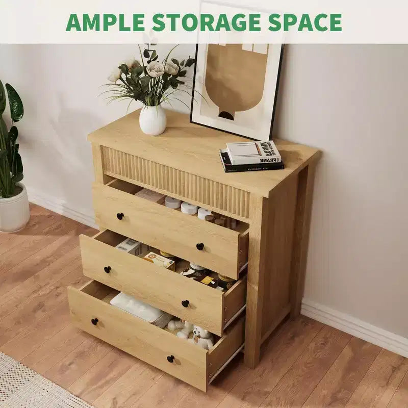 Commode de chambre à coucher, table de chevet, commode en bois, table d'appoint cannelée, organiseur de rangement
