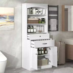MAYEERTY White Bathroom Cabinet 4 Doors Drawers Adjustable Shelf 6 Open Shelves MDF Combo
