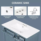 Meuble-lavabo de salle de bain MAYEERTY 36, dessus en céramique, armoire en bois massif et MDF de peuplier, tiroirs basculants, étagères réglables, poignées en zinc