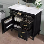 Meuble-lavabo de salle de bain MAYEERTY 36, dessus en céramique, armoire en bois massif et MDF de peuplier, tiroirs basculants, étagères réglables, poignées en zinc