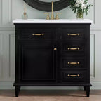 MAYEERTY 36 Bathroom Vanity Ceramic Sink Top Solid Wood MDF Poplar Cabinet Flip Drawers Adjustable Shelves Zinc Handles