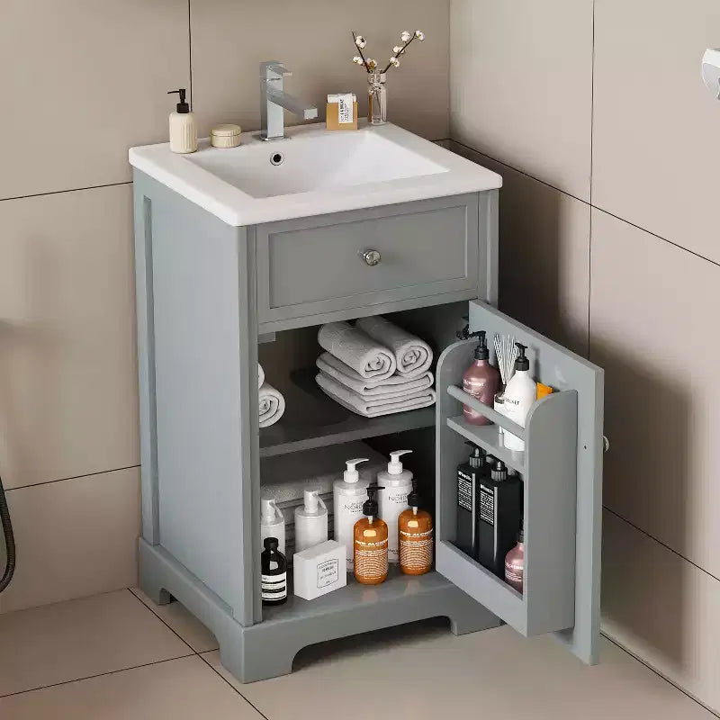 Meuble-lavabo MAYEERTY 20 pouces avec lavabo, porte à fermeture amortie, étagère de rangement réglable, gris
