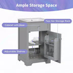 Meuble-lavabo MAYEERTY 20 pouces avec lavabo, porte à fermeture amortie, étagère de rangement réglable, gris