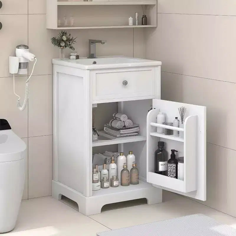 Meuble-lavabo MAYEERTY 20 pouces avec lavabo, porte à fermeture amortie, étagère de rangement réglable, gris