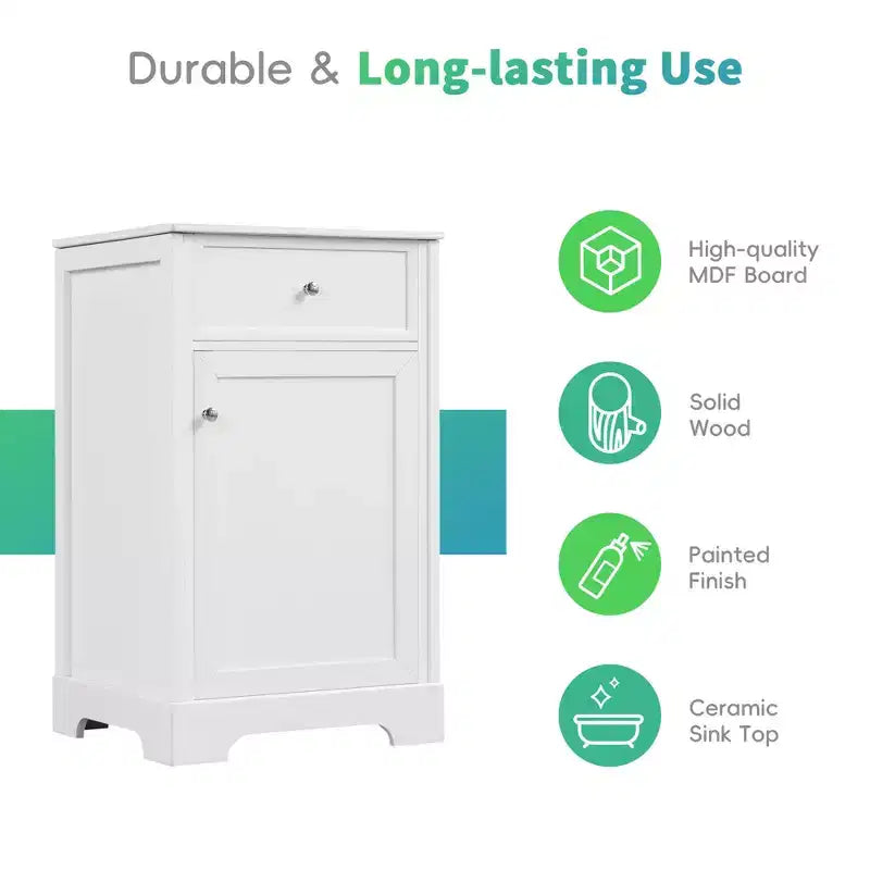 Meuble-lavabo MAYEERTY 20 pouces avec lavabo, porte à fermeture amortie, étagère de rangement réglable, gris