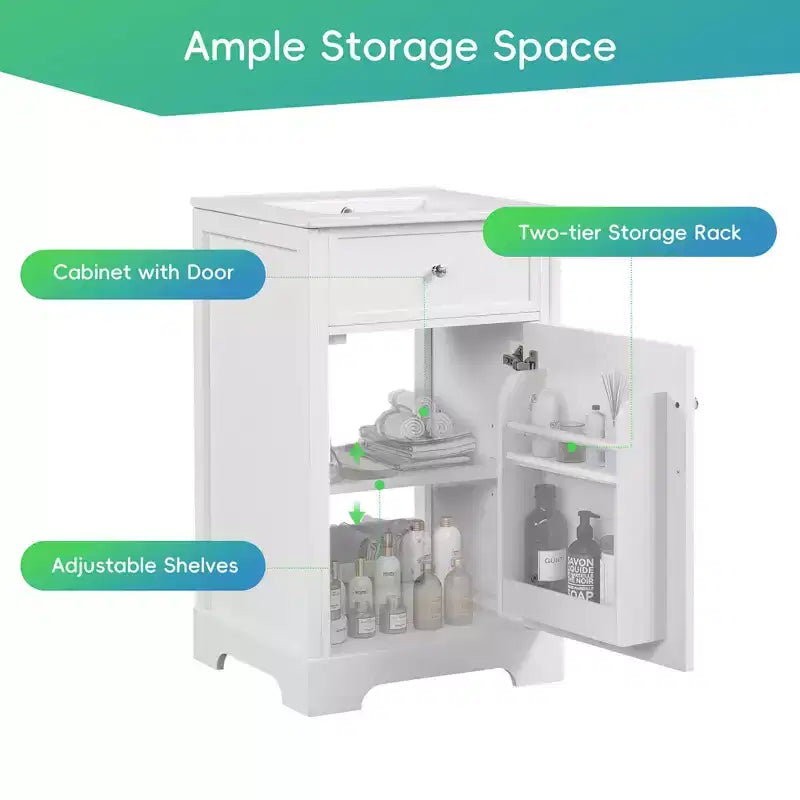 Meuble-lavabo MAYEERTY 20 pouces avec lavabo, porte à fermeture amortie, étagère de rangement réglable, gris
