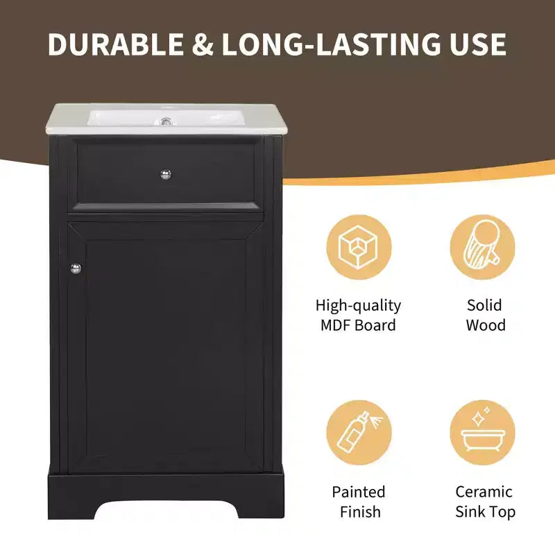 Meuble-lavabo MAYEERTY 20 pouces avec lavabo, porte à fermeture amortie, étagère de rangement réglable, gris