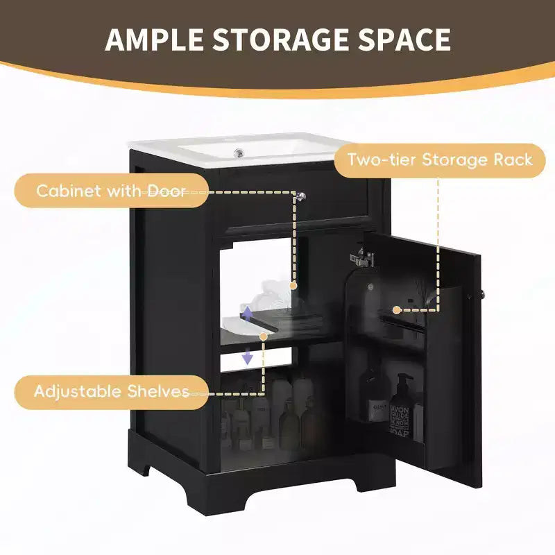 Meuble-lavabo MAYEERTY 20 pouces avec lavabo, porte à fermeture amortie, étagère de rangement réglable, gris