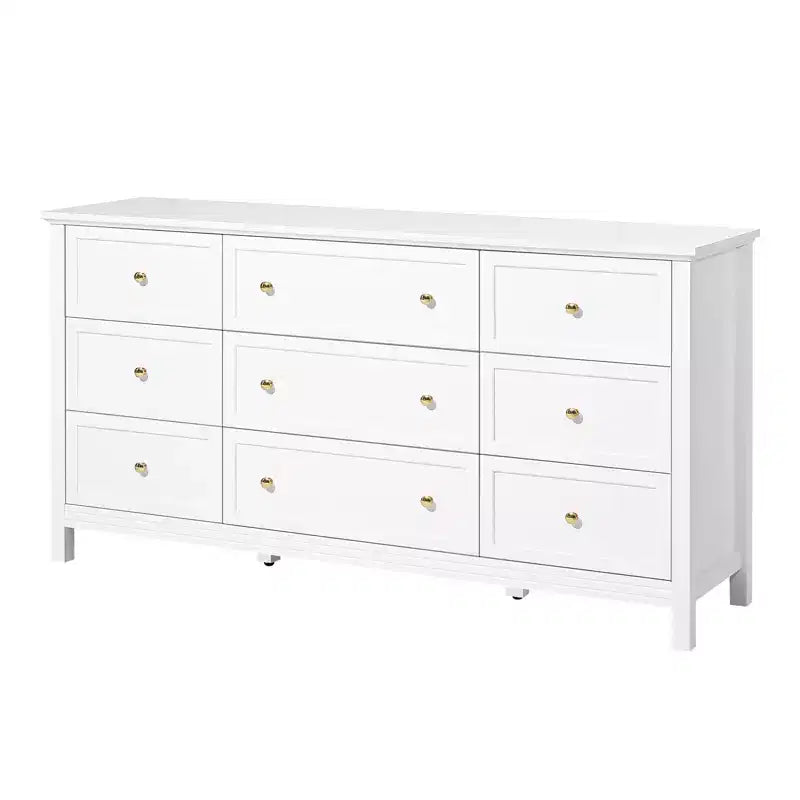VEVOR 9 Drawer Dresser, Wooden Chest of Drawers with Sliding and Anti-tip Device, Retro Minimalist Dresser Chest, White
