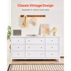 VEVOR Commode 9 tiroirs, Commode en bois avec dispositif coulissant et anti-basculement, Commode rétro minimaliste, Blanc