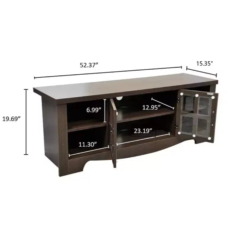 Meuble TV en bois AndMakers de 132,08 cm avec 1 armoire de rangement vitrée pour téléviseurs jusqu'à 152,4 cm.