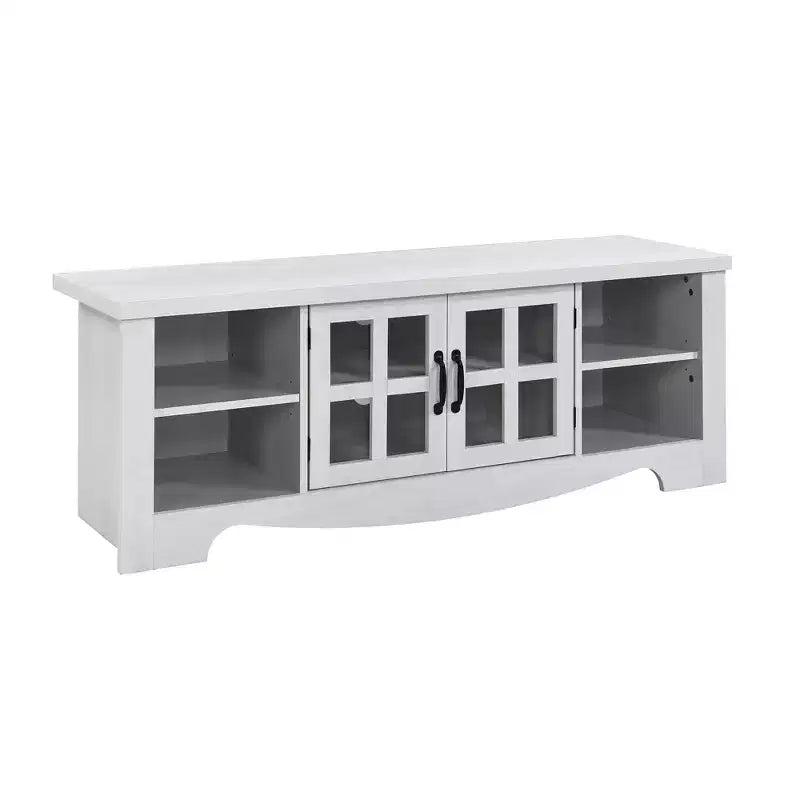 Meuble TV en bois AndMakers de 132,08 cm avec 1 armoire de rangement vitrée pour téléviseurs jusqu'à 152,4 cm.