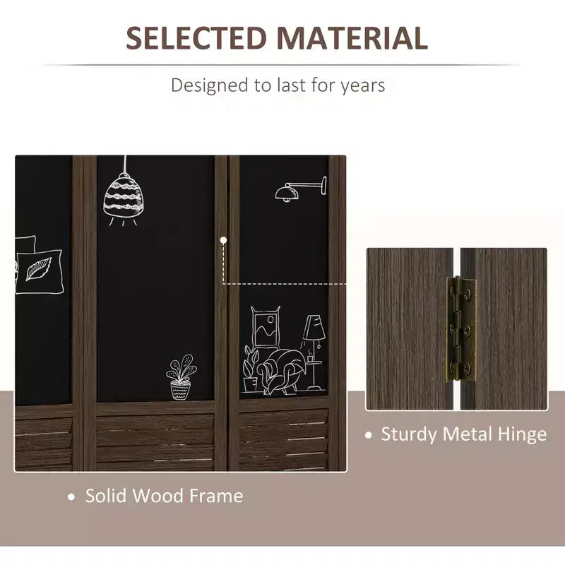 Paravent en bois avec tableau noir, paravent pliable à 4 panneaux pour bureau à domicile, 1,68 m