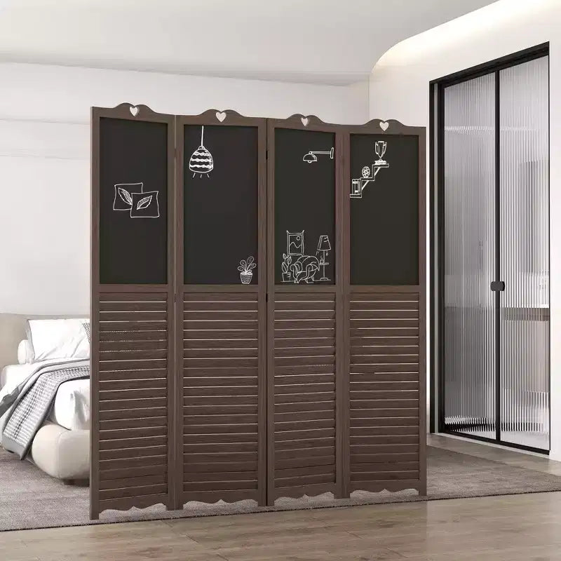 Paravent en bois avec tableau noir, paravent pliable à 4 panneaux pour bureau à domicile, 1,68 m