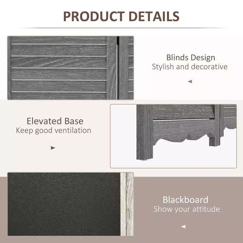 Paravent en bois avec tableau noir, paravent pliable à 4 panneaux pour bureau à domicile, 1,68 m