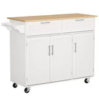 Mobile Kitchen Island with Storage, Kitchen Cart with Wood Top, Storage Drawers, 3-door Cabinets, Adjustable Shelves and Towel Rack