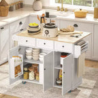 Îlot de cuisine sur roulettes avec abattant, station de charge, desserte de cuisine roulante avec plateau en bois, étagère réglable