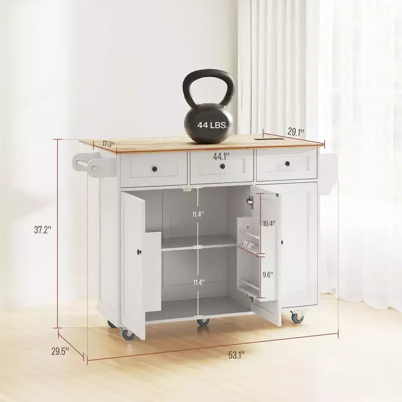 Îlot de cuisine sur roulettes avec abattant, station de charge, desserte de cuisine roulante avec plateau en bois, étagère réglable